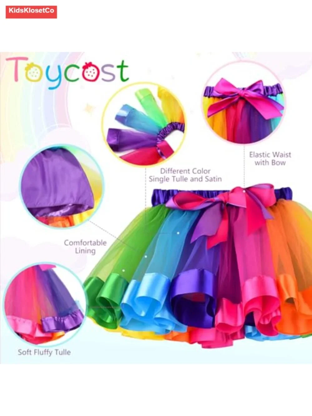 Girls Rainbow Tutu Skirt Set with Hair Bows and Sash Costume
